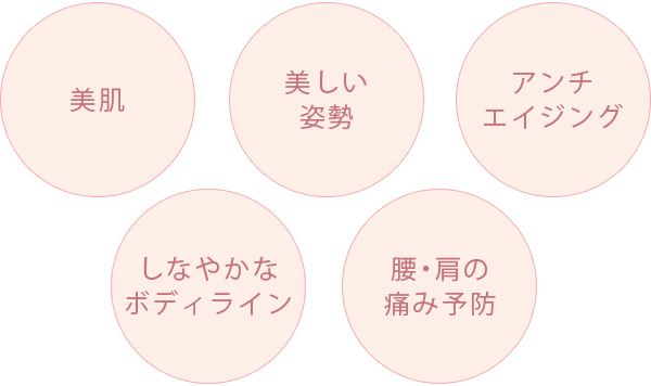 美肌/美しい姿勢/アンチエイジング/しなかやなボディライン/腰・肩の痛み予防